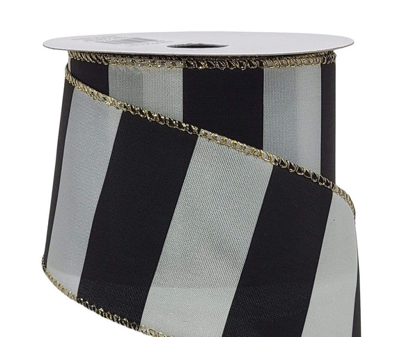 2.5 inch Black & White Wide Striped Satin Ribbon - Wired Christmas Rib –  Perpetual Ribbons